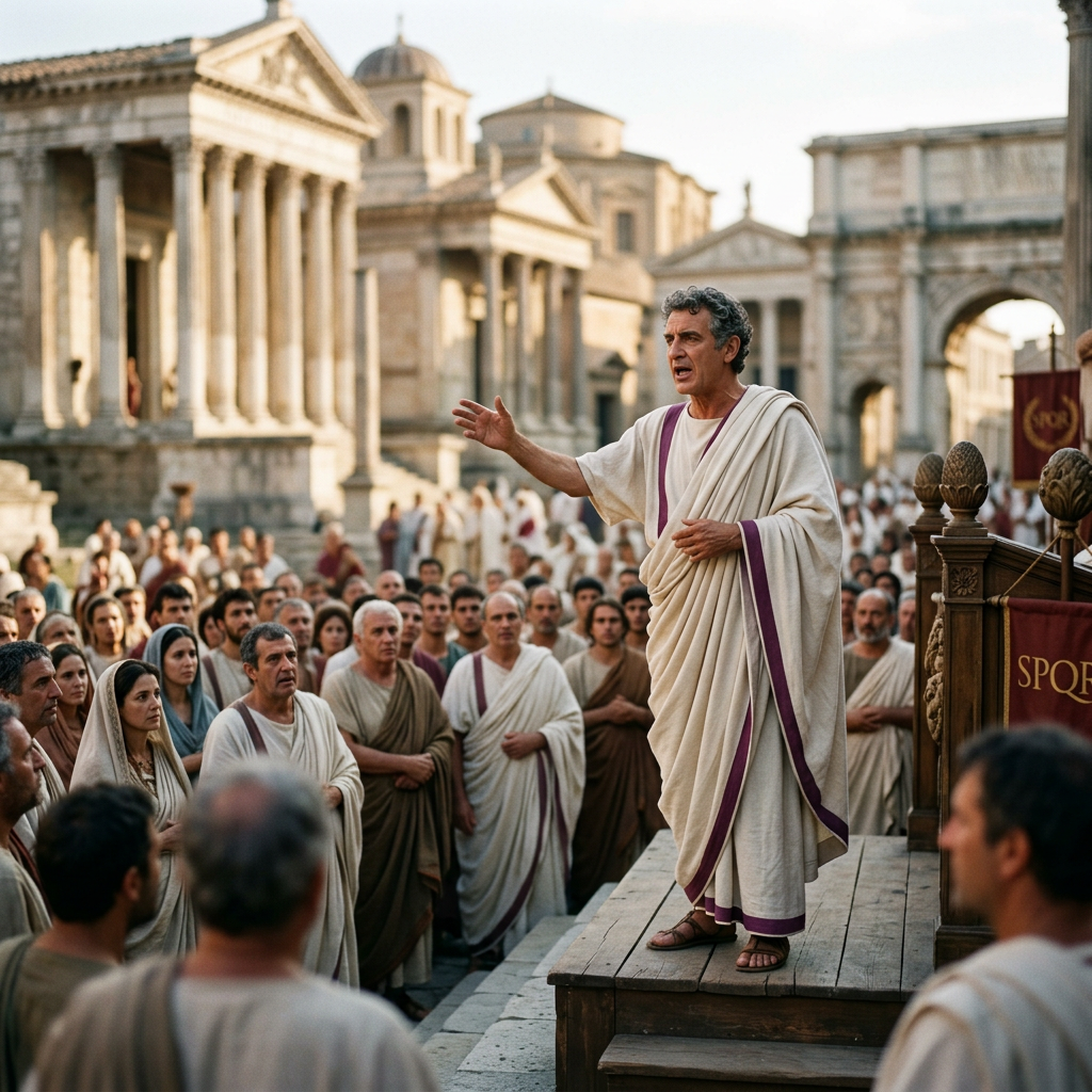 Cicero orating in the Roman Forum — the original master of rhetoric